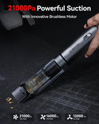 REDTIGER Car Vacuum Cordless, 21000PA Portable Handheld Vacuum Up to 70 Mins Runtime, 3.5H USB-C Fast Charge, Lightweight 4 in1 Mini Hand Held Cleaner Power for Car Home Outdoor Camp Pet Food Black