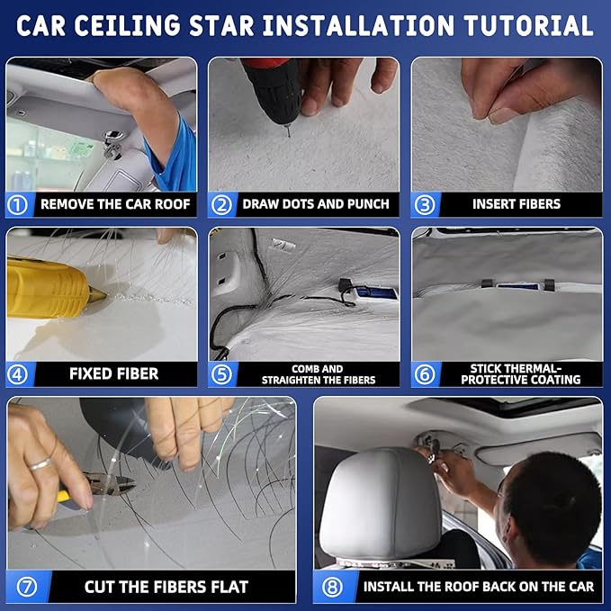 4 Colors 32W Twinkle Car Starlight Headliner Kit 500pcs*0.03in*13.1ft with APP&RF Remote, RGBW Fiber Optic Ceiling Star Lights, 4 Port Engine Sound Activated Star Roof Lights for Car Home Theater