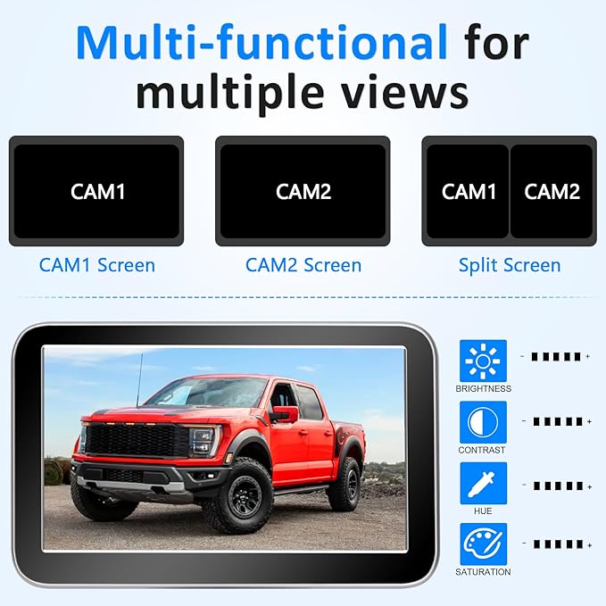 HD 1080P Wireless Backup Camera for Trucks - 7 Inch Monitor with Backup Camera for Pickups Trucks, Cars, SUVs - Color Night Vision, 2 Channels, Easy Install for Towing & Parking