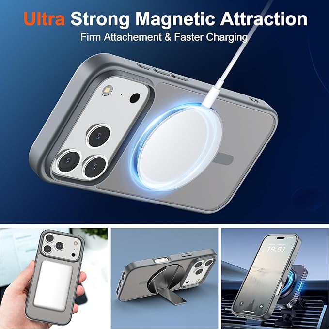 SUPFINE Magnetic for iPhone 17 Pro Max Case (Compatible with MagSafe)(Military Grade Drop Protection) Translucent Matte Shockproof with Anti-Fingerprint Phone Cover,Gray