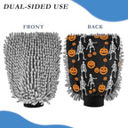 Qilmy Skeleton Pumpkins Microfiber Chenille Car Wash Sponge Scratch Free Car Wash Mitt Absorbent Mitt Sponge for Trucks SUVs Car Washing Home Cleaning, Large