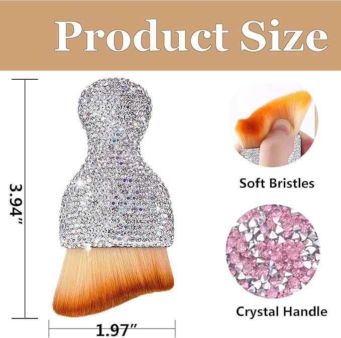 Car Interior Brush Blingbling Car Accessories for Women,2Pack Dust Sweeping Soft Brush with Rhinestone Handle,Detailing Brush Cleaner for Air Conditioner Vents, Computer Keyboard, etc (Sliver 2PCS)