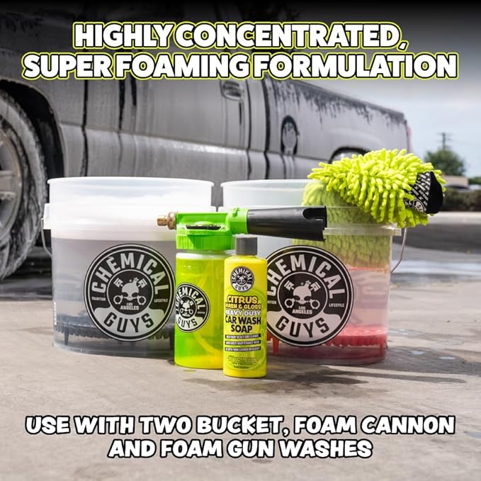 Chemical Guys Citrus Wash & Gloss 2 Pack 16 oz Each High Gloss Citrus Car Wash Soap, Heavy-Duty Cleaner with Natural Citrus Power & Shine Enhancers Streak-Free, Slick Finish