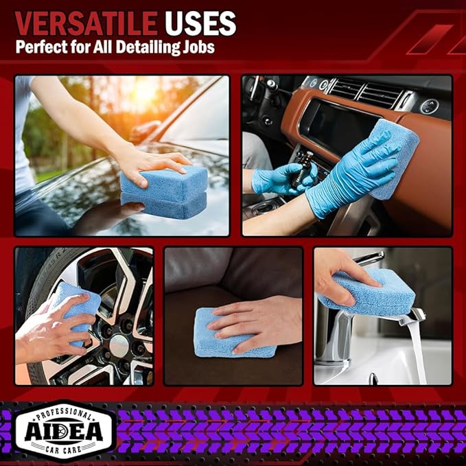 AIDEA Microfiber Applicator Pads-2Pack, Car Wash Sponge, Premium Microfiber Sponge and Cleaning Pads, Perfect for Effortless Wax, Sealant, and Conditioner Application - Blue