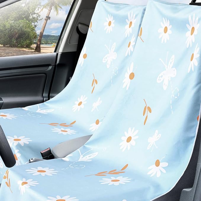 Hahafelt 1 Pack Car Seat Towel Covers with Storage Bag, 63 x 32 Inch Universal Non Slip Waterproof Sweat Protector for Car Truck, Gym Swimming Running, Machine Washable (Daisy)