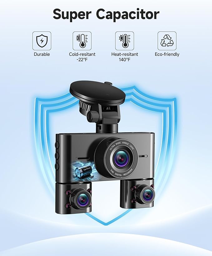 360° Dash Cam Front and Rear Inside, 4 Channel Dash Camera for Cars FHD 1080Px4, Built-in Wi-Fi, 3.16” IPS Screen, WDR Night Vision, Voice Control, Free 64GB Card, 24H Parking Mode