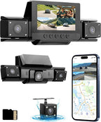 4 Channel Dash Cam 360 View Front Rear Left Right Car Camera,GPS and 5GHz Band WiFi,APP Control,G-Sensor,24H Parking Mode,8PCS IR Lights Night Vision,Wide Angle,WDR,Included Free TF Card