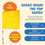 ShamPow 34"x34" Car Drying Towel with Pole, Streak Free, Lint Free, Reusable - Car Accessories, Bath Towels, Microfiber Cleaning Cloth for Car, Truck, SUV - One Pass is All You Need