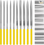 Needle File Set, 10 Pieces Hand Metal Files, Hardened Alloy Strength Steel Set Includes Flat, Round, Half-Round, Triangular, Square, Oval, Crossing, and Barrette File