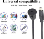 zdyCGTime USB Type C 3.0 Flush Mount Extension Cable USB C 3.0 Male to Female Flush Panel Mount Cable for Car, Boat, Motorcycle, Truck Dashboard,Sync Charging & Data Transferring.(1.5M/5FT/Type C)