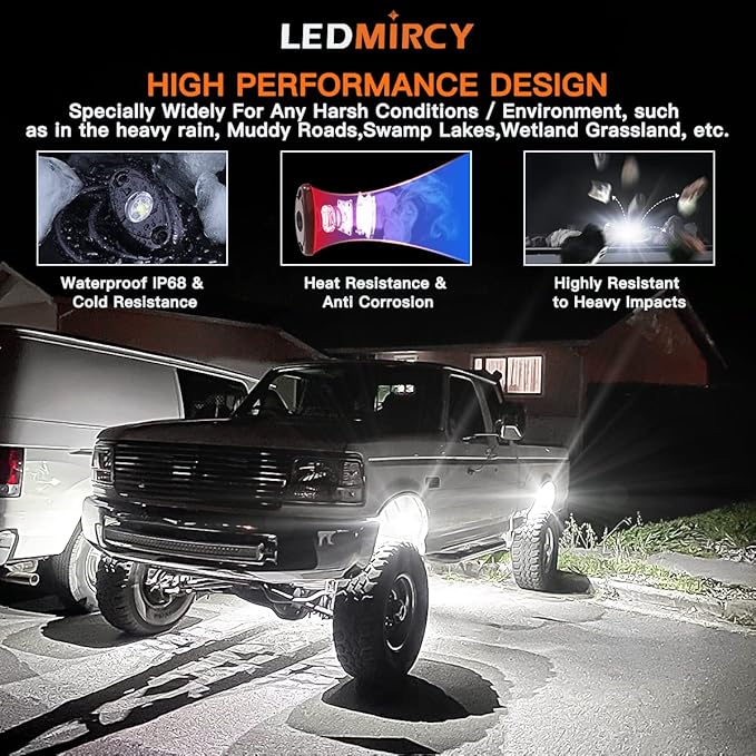 LEDMIRCY R1 Pure White Rock Lights 40PCS High Power Underbody LED Rock Lights White for Off Road Truck ATV UTV SUV RZR Trail Rig Light Auto Car Boat Waterproof Shockproof Underglow Light