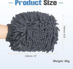 HARFINGTON Chenille Microfiber Car Wash Mitts 9" x 5.5" Scratch Free Wash Gloves Absorbent Double Sided Plush Cleaning Drying Mitts for Car Washing Home Clean Grey