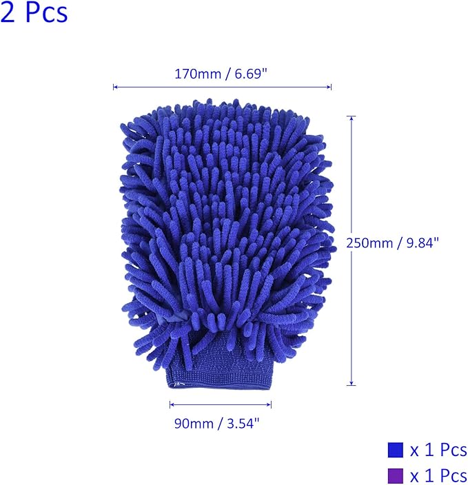M METERXITY 2in1 Set Microfiber Chenille Wash Mitt - Double Side Reusable Gloves for Cleaning, Scratch-Free, Apply to Car Cleaning(9.84 x 6.69'',Dark Blue Purple)