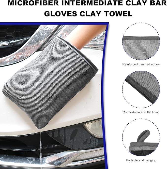 2 PCS Clay Mitt, Scratch-Free Microfiber Clay Bar Alternative Mitt Car Detailing Glove, Car Cleaning & Polishing Tool Clay Eraser Mitt for Paint Glass Wheels, Car Accessories (Gray)