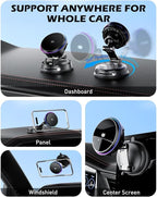 CloudValley 25W Wireless Car Charger Mount with RGB Light, Magnetic Car Phone Holder with Cooling Fan & 45W Adapter, 360° Rotating Vacuum Suction Mount, Only Design for MagSafe iPhone 17/16/15/14/13
