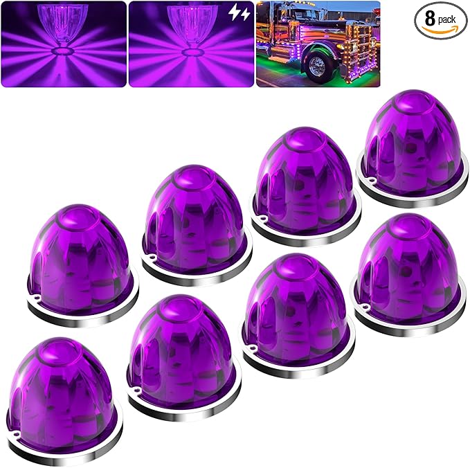 BJZ 8Pcs Purple Watermelon LED Strobe+Constant Marker Lights Dual Function Watermelon-Shaped Side Marker Clearance Tail Top Cap Roof Lights for Trailer Truck Semi-Trailer Heavy-Duty Truck Bus Van