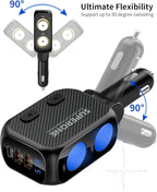 SUPERONE 180W Cigarette Lighter Splitter with 20W PD, 2-Socket Cigarette Lighter Adapter, Fast USB C Car Charger with Type-C 20W PD & QC 3.0 for Dash Cam, GPS, iPad/Laptop/iPhone 17/16/15/14/Samsung