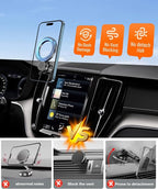 Magnetic Car Phone Mount for 2018 2019 2020 2021 2022 2023 2024 2025 Volvo XC60 Accessories, for MagSafe Strong Magnets Cell Phone Holder, with Portable Phone Gripper 360° Rotation