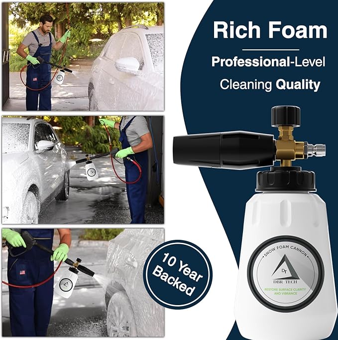 DBR Tech® Foam Cannon for Pressure Washer | Pro-Grade, 1.1mm Orifice, 1000-4000 PSI, Black