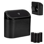 Ginsco Mini Car Trash Can with Lid, Small Car Garbage Can, Cute Leakproof ABS Car Trash Bin, Car Accessories for Interior, Garbage Bin for Car, Home, Office with 60pcs Trash Bags Black