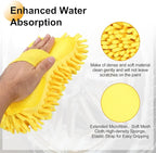 HARFINGTON Car Wash Sponge 9.1" x 4.7" Chenille Microfiber Mitt Scratch-Free Absorbent Scour Scrubber Cleaning Sponge for Washing Detailing on Cars, Trucks, SUV, Boats, RVs, Yellow