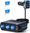 7 in 1 Cigarette Lighter Splitter,SONRU 180W (Max 192W) Cigarette Lighter Adapter with Dual PD 36W/QC3.0 Charge,24V/12V Car Charger Adapter(3.7FT Cable),Independent Switches & LED Voltage Display