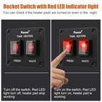 Facon 12Volts Switch Box Panel, 20Amps Rocket On&Off Switch with Red Indicator Light for RV Tank System, IP66 Waterproof Control Gang Kit System for RV Tank Heating Pad