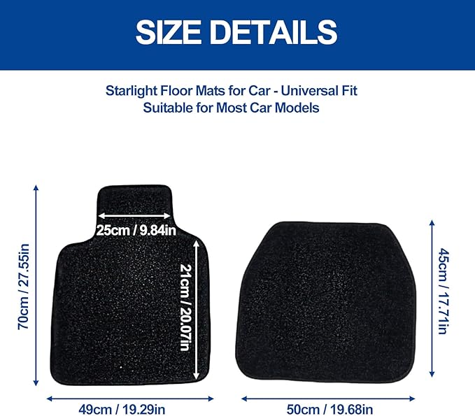 Starlight Floor Mats for Car, LED Fiber Optic Mats with App Control, Universal Fit - Waterproof Washable, Full Set Shiny Starry Sky Non-Slip Car Mat - USB Cable