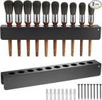 QWORK Car Detailing Brush Holder 10 Hole, 2 Pack Wall Mount Organizer Rack with Screws Heavy Duty Metal Brush Storage for Garage Workshop Auto Detailing Tools Accessories