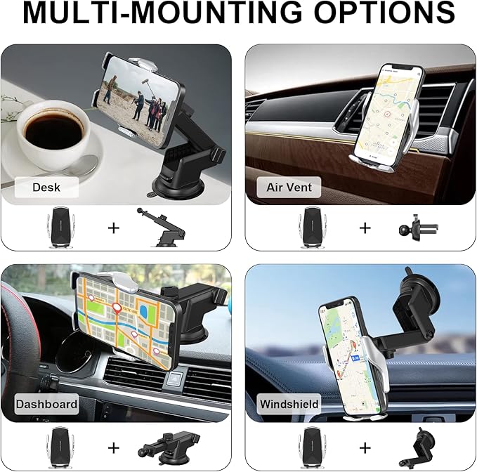 Car Phone Mount,Auto-Clamping Smart Sensor 10W Qi Fast Charging Car Front Windshield Dashboard Air Vent Phone Holder Compatible with iPhone12/12 pro max/Samsung S20/note 20 All 4.7-6.7 Inch Smartphone