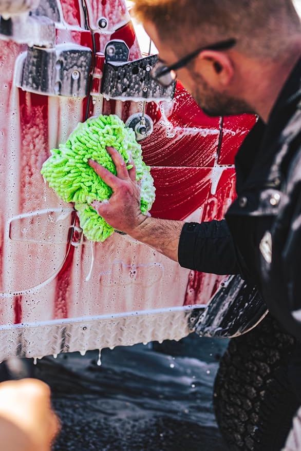 The Rag Company - Off Road – The Baja Pack – Off-Road Vehicle Exterior Microfiber Wash Mitt & Pad; Knobby Design Easily Traps and Remove Dirt, Grime and Mud - Lime Green (2-Pack)
