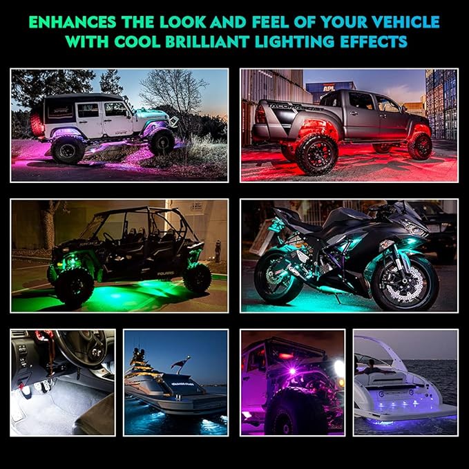 Xprite Bluetooth RGB LED Rock Lights Kit, Multicolor Neon Accent Music Flashing Lighting Underglow Kits with RF Controller for Off-Road, Trucks, Cars, UTV, ATV, SUV, RZR, Motorcycles, Boats - 10 PCS