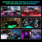 Xprite RGB Bluetooth Rock Lights Kit, Multicolor Neon Lighting Cars Underglow Footwell Wheel Well Light Pods, w/RF Remote Controller for Off-Road, Trucks, UTV, ATV, SUV, RZR, Motorcycles, Boat 8 PCS