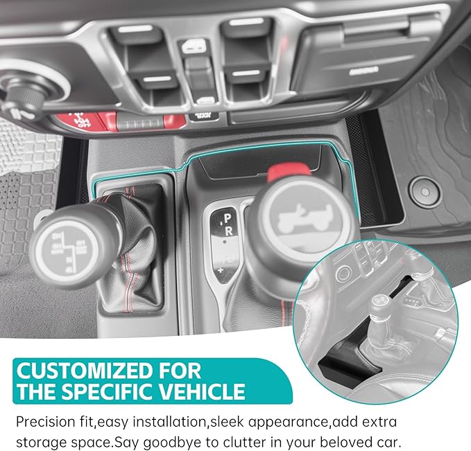 3PCS Center Console Organizer Combo Kit Compatible with 2024-2026 Jeep Wangler JL JLU 4xe Rubicon Sahara & Gladiator JT Accessories, Hanging Storage Box & Grab Bar Tray & Gear Shift Side Tray