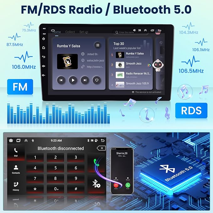 [6G+128G 8-Core] 10.1 Inch Double DIN Android 15 Car Stereo with Wireless CarPlay & Android Auto, HD Touchscreen Dash Kit with GPS WiFi FM/RDS BT5.0 32EQ DSP 59UI SWC Free Backup Camera