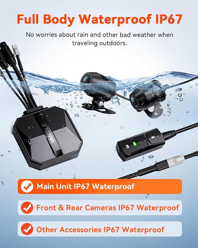 Vantrue F1 Motorcycle 4K Dash Cam Front and Rear, 4K + 1080P Motorcycle Camera, Full Body IP67 Waterproof, GPS Wi-Fi, 160° Wide Angle, Wired Remote, Night Vision, G-Sensor (Renewed)