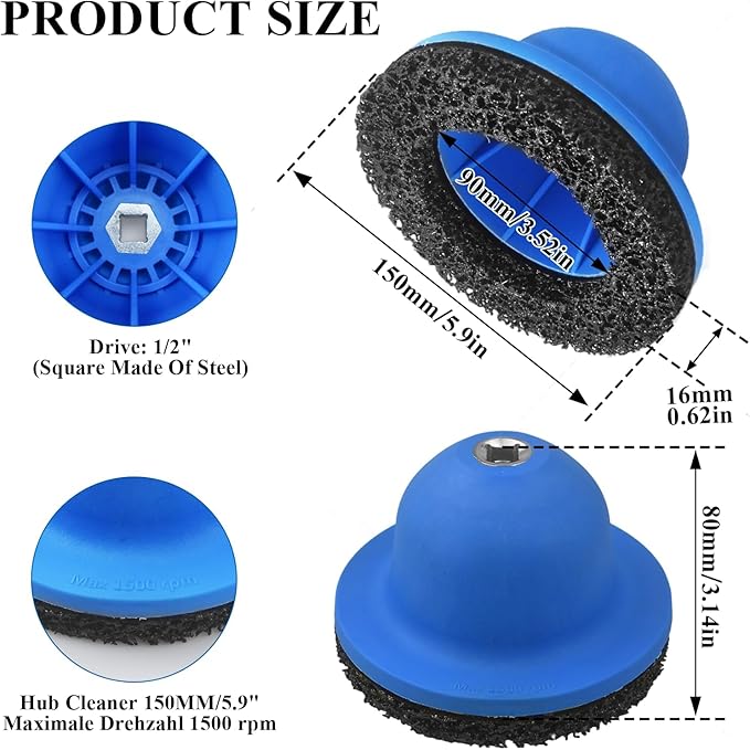 Wheel Hub Grinder Car Wheel Hub Cleaning Brush with 150mm Grinding Wheel Rust Grinding/Cleaning Rotor/Wheel Surface Polish Clean for Cordless/Air Drill (Blue),Wheel hub Grinder