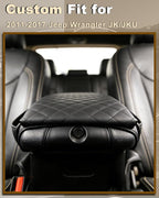 Armrest Cover for Jeep Wrangler JK Center Console Pad with Organizer Storage Pockets, Black Faux Leather Arm Rest Lid Cushion Accessories (2011-2017 Wrangler JK)