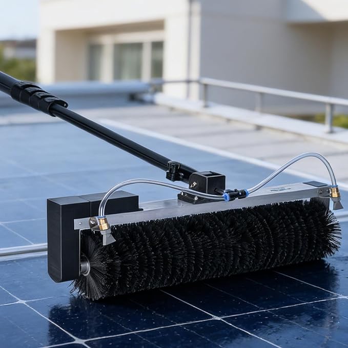 Photovoltaic Panel Cleaning Tool,7.5m Telescopic Pole,60cm Width Electric Solar Pane Roller Brush,Wet/Dry Modes,for Facility Maintenance Teams DualUse(7.5m)