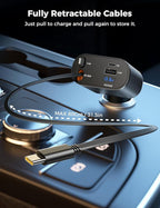 SUPERONE 【Upgraded】 Retractable Car Charger 4 in 1, Fast Car Phone Charger with Cord 2.6ft, USB C and Apple Car Charger Adapter, Compatible with iPhone 17 16 15/15 Pro Max/14/13/12/11, Galaxy, Pixel
