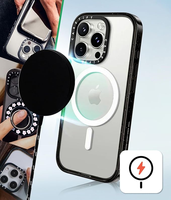 CASETiFY Impact iPhone 15 Pro Case [Slim/Compatible with Magsafe / 8.2 ft. 4X Military Grade Drop Protection] - Zebra Pop - Clear Black