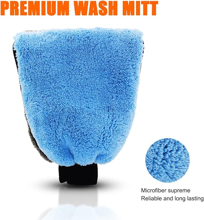 2pcs Car Wash Mitts - Double Faced Coral Velvet Clean Gloves - Scratch-Free No Falling Wool - Auto Window Door Water Absorption Cleaning Brush Tools (Blue - 2 Pack)