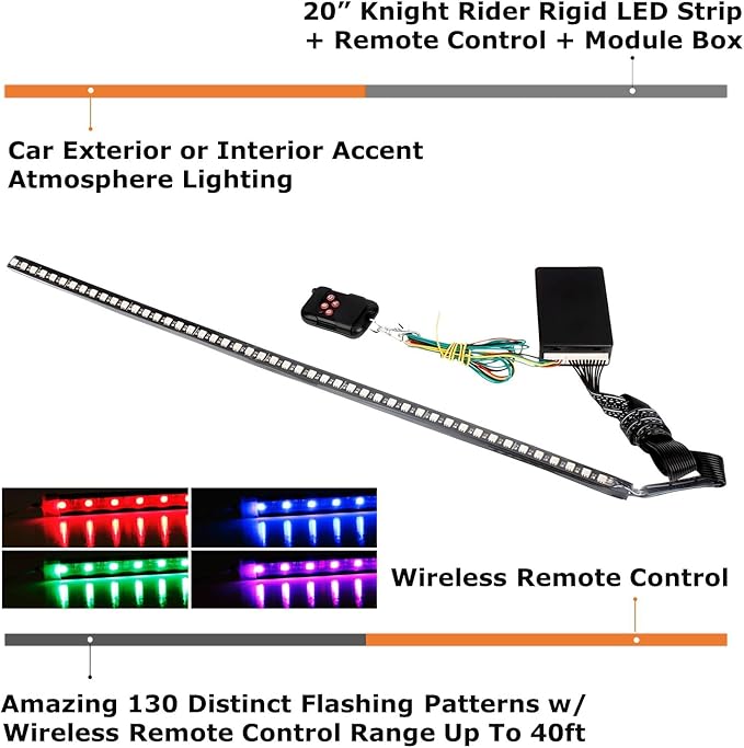 iJDMTOY 20 inches 48-LED RGB 7-Color LED Knight Rider Scanner Lighting Bars Compatible with Car Truck SUV Interior or Exterior Decoration