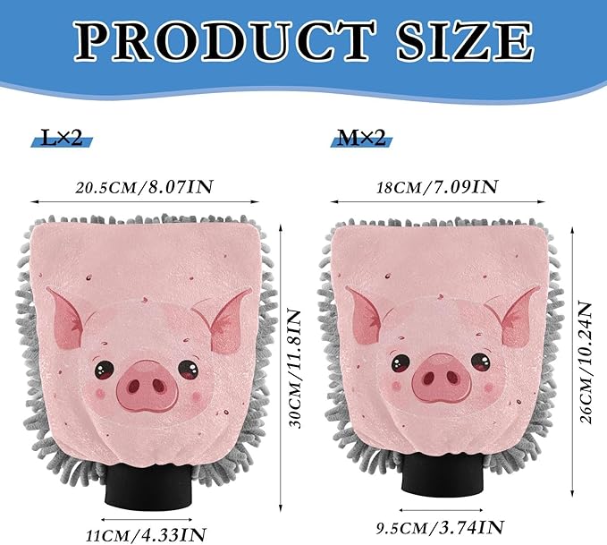 YETTASBIN Pink Pig 2PCS Car Wash Mitts, Ultra Absorbent Chenille Microfiber Car Washing Gloves, Scratch-Free Lint-Free Auto Cleaning Mitt, Machine Washable Elastic Cuff Car Wash Sponge