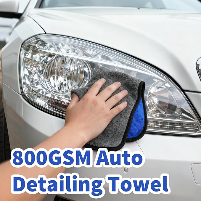24 Pcs Microfiber Cleaning Towels 15.75 Inch Auto Detailing Absorbent Towels 800 GSM Thick Plush Microfiber Cleaning Cloth Dusting Cloth for Kitchen Window Cars (Grey and Blue)