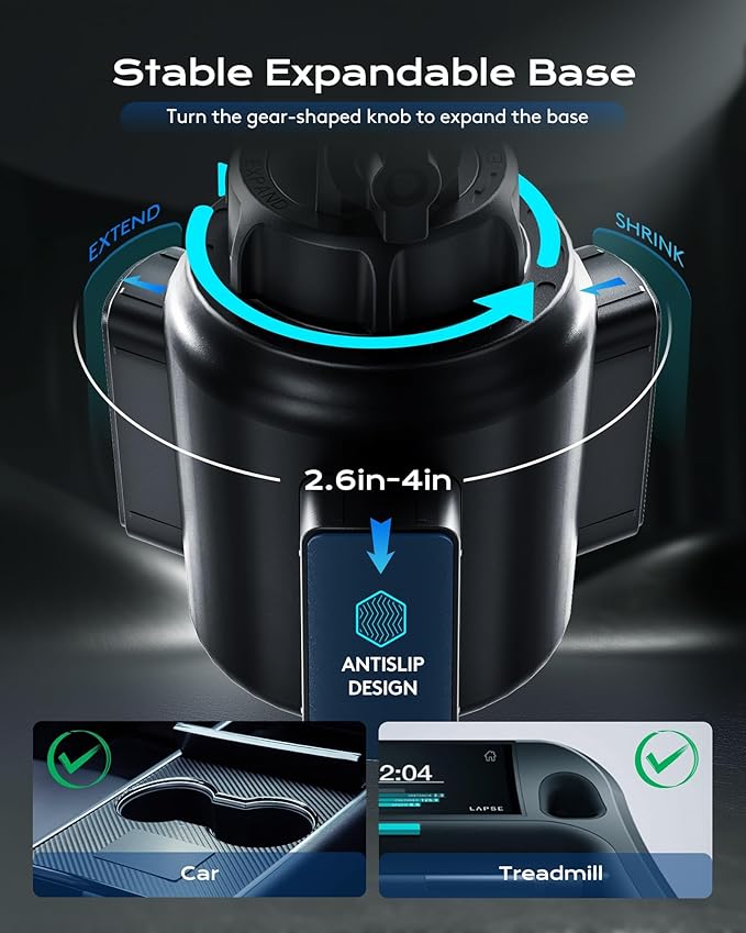 Magnetic Cup Phone Holder Car Wireless Charger for MagSafe, 15W Fast Charging Car Mount Stand for iPhone 16 Pro Max/15/14/13/12, Cupholder Expander, LED Light Ring, Strong N52 Magnets