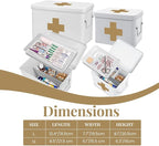 Flexzion First Aid Medicine Box Supplies Kit Organizer - Empty 8" White Metal Tin Medic Storage Bin Hard Case with Removable Tray Black Cross, Vintage Antique Boxes for Home Family Emergency Tool Set