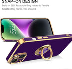 VENINGO Compatible with Apple 14 Case,Phone Case for 14,Slim Fit Soft 360° Ring Holder Kickstand Magnetic Car Mount Supported Easy Clean Shockproof Protective Cover for Apple 14 6.1", Deep Purple
