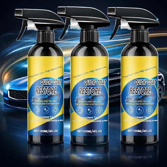Quick Coat Ceramic Spray Coating for Cars, High Gloss Car Paint Restorer, Hydrophobic Shine Protection, Easy Spray & Wipe Car Polish, Safe for All Paint Colors, 120ml(3PCS)