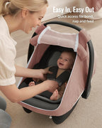 Blissful Diary Baby Car Seat Cover, Extra Large Mesh Window, Breathable Muslin Cotton, Infant Windproof Canopy-Dusty Pink